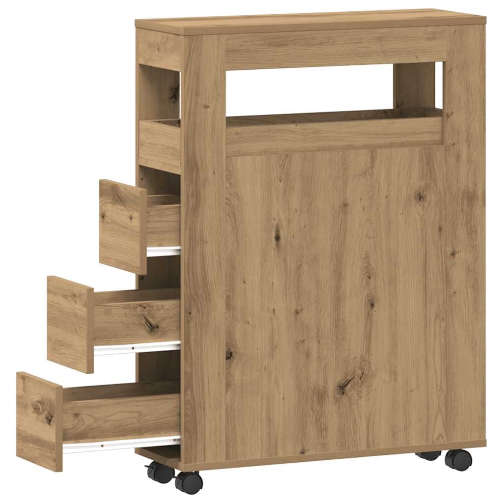 VidaXL Badkamerkast smal met wielen bewerkt hout artisanaal eiken