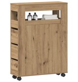 VidaXL Badkamerkast smal met wielen bewerkt hout artisanaal eiken