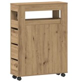 VidaXL Badkamerkast smal met wielen bewerkt hout artisanaal eiken