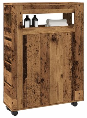 VidaXL Badkamerkast smal met wielen bewerkt hout oud houtkleurig