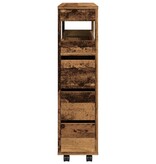 VidaXL Badkamerkast smal met wielen bewerkt hout oud houtkleurig