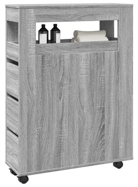 VidaXL Badkamerkast smal met wielen bewerkt hout grijs sonoma eiken