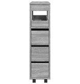 VidaXL Badkamerkast smal met wielen bewerkt hout grijs sonoma eiken