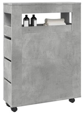 VidaXL Badkamerkast smal met wielen bewerkt hout betongrijs