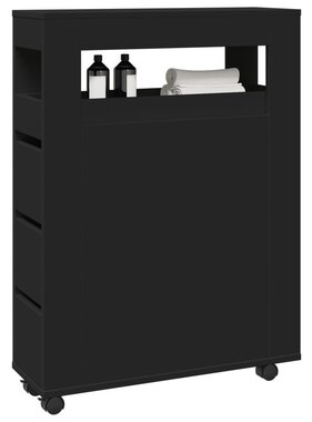VidaXL Badkamerkast smal met wielen bewerkt hout zwart