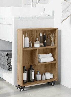 VidaXL Opbergtrolley smal 48x13x68 cm bewerkt hout artisanaal eiken