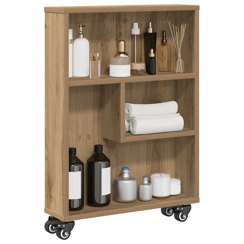 VidaXL Opbergtrolley smal 48x13x68 cm bewerkt hout artisanaal eiken