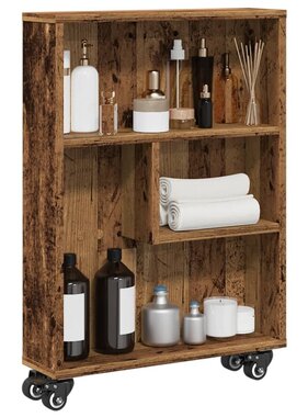 VidaXL Opbergtrolley smal 48x13x68 cm bewerkt hout oud houtkleurig