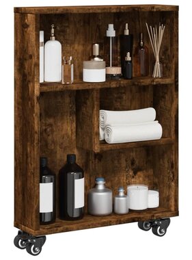 VidaXL Opbergtrolley smal 48x13x68 cm bewerkt hout gerookt eikenkleur