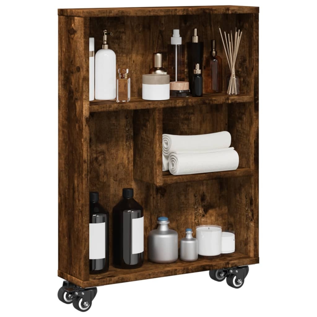 VidaXL Opbergtrolley smal 48x13x68 cm bewerkt hout gerookt eikenkleur