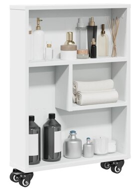 VidaXL Opbergtrolley smal 48x13x68 cm bewerkt hout wit