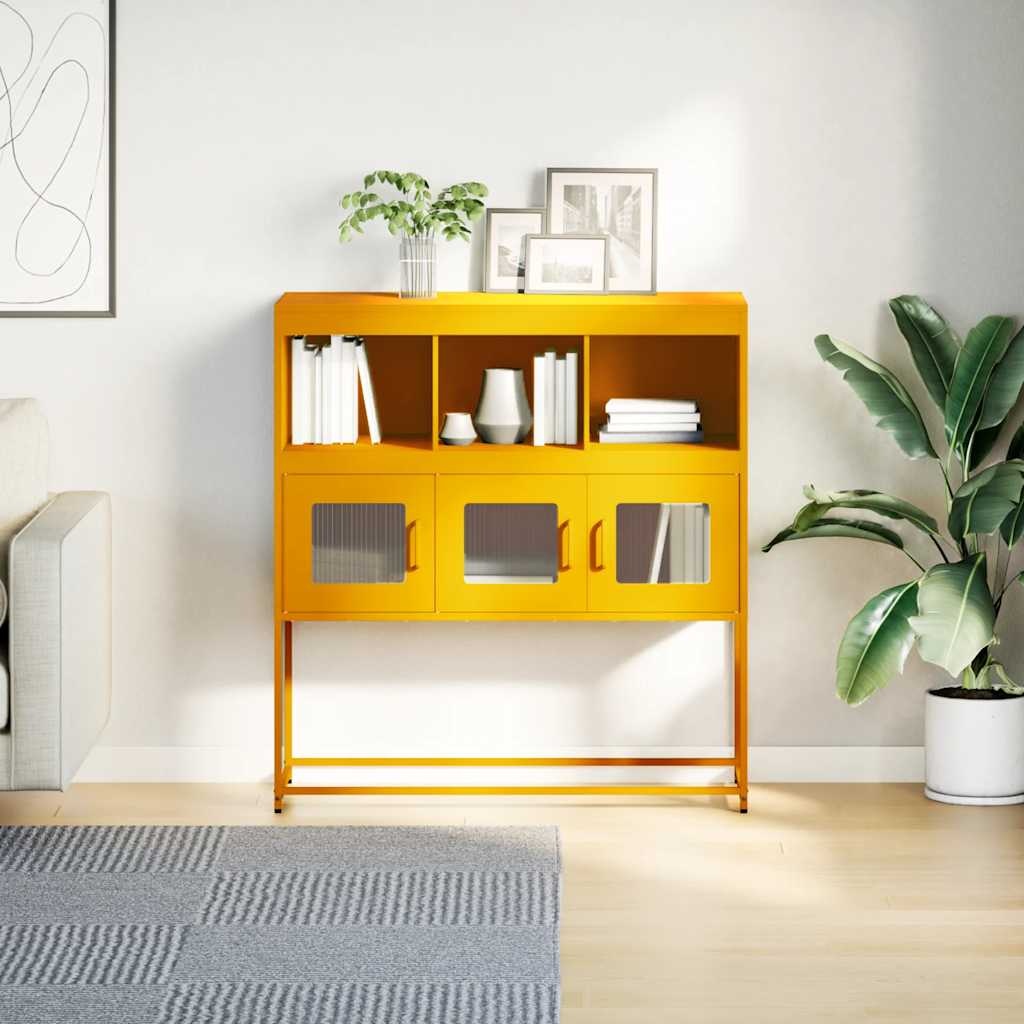 VidaXL Dressoir 100,5x39x107 cm koudgewalst staal mosterdgeel