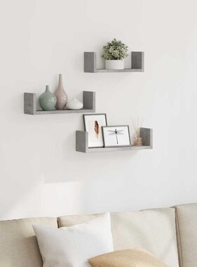 VidaXL Wandschappen 3 st bewerkt hout betongrijs
