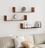 VidaXL Wandschappen 3 st 80x18x18 cm bewerkt hout oud houtkleurig