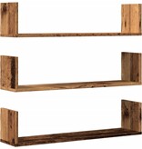 VidaXL Wandschappen 3 st 80x18x18 cm bewerkt hout oud houtkleurig