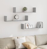 VidaXL Wandschappen 3 st 80x18x18 cm bewerkt hout betongrijs