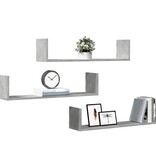 VidaXL Wandschappen 3 st 80x18x18 cm bewerkt hout betongrijs