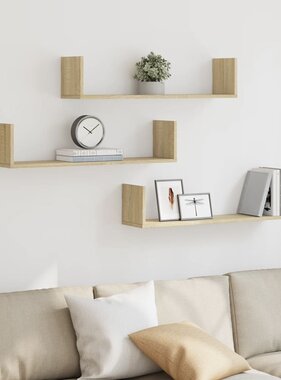 VidaXL Wandschappen 3 st 80x18x18 cm bewerkt hout sonoma eikenkleurig