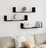 VidaXL Wandschappen 3 st 80x18x18 cm bewerkt hout zwart