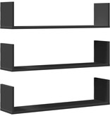 VidaXL Wandschappen 3 st 80x18x18 cm bewerkt hout zwart