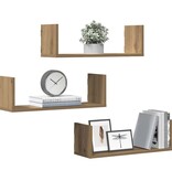 VidaXL Wandschappen 3 st 58x18x18 cm bewerkt hout artisanaal eiken