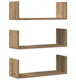 VidaXL Wandschappen 3 st 58x18x18 cm bewerkt hout artisanaal eiken