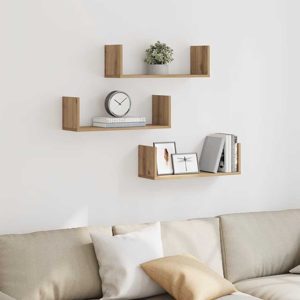 VidaXL Wandschappen 3 st 58x18x18 cm bewerkt hout artisanaal eiken