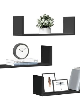 VidaXL Wandschappen 3 st 58x18x18 cm bewerkt hout zwart