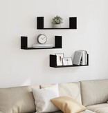 VidaXL Wandschappen 3 st 58x18x18 cm bewerkt hout zwart