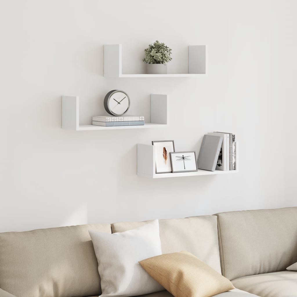 VidaXL Wandschappen 3 st 58x18x18 cm bewerkt hout wit