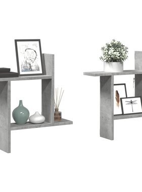 VidaXL Wandschappen 2 st 50x12x50 cm bewerkt hout betongrijs