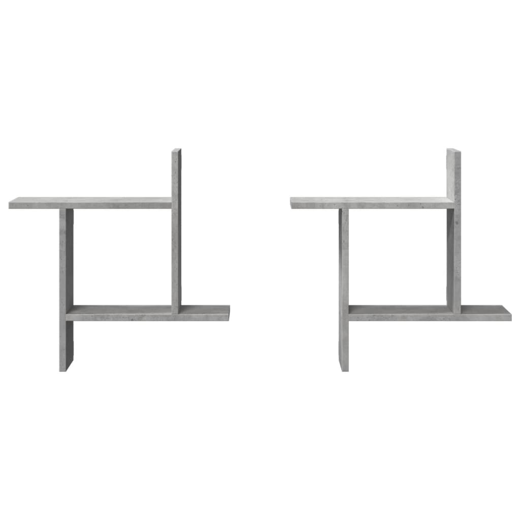 VidaXL Wandschappen 2 st 50x12x50 cm bewerkt hout betongrijs