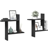VidaXL Wandschappen 2 st 50x12x50 cm bewerkt hout zwart
