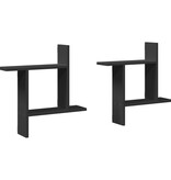 VidaXL Wandschappen 2 st 50x12x50 cm bewerkt hout zwart