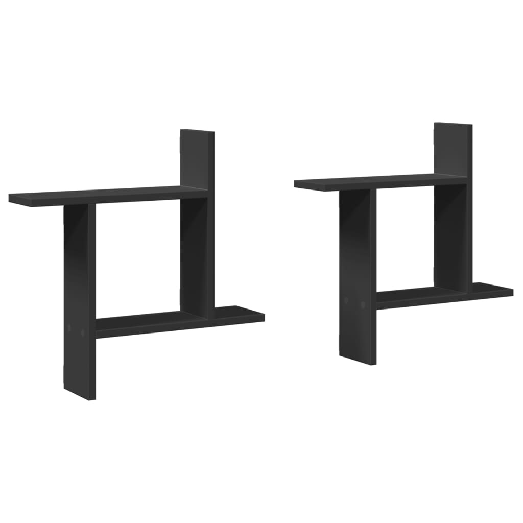 VidaXL Wandschappen 2 st 50x12x50 cm bewerkt hout zwart