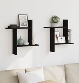 VidaXL Wandschappen 2 st 50x12x50 cm bewerkt hout zwart