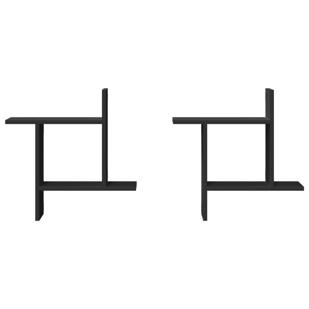 VidaXL Wandschappen 2 st 50x12x50 cm bewerkt hout zwart