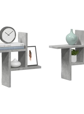 VidaXL Wandschappen 2 st 38x12x38 cm bewerkt hout betongrijs