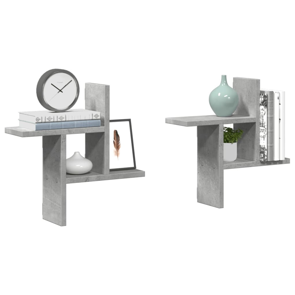 VidaXL Wandschappen 2 st 38x12x38 cm bewerkt hout betongrijs