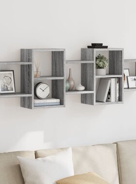 VidaXL Wandschap 129x18x42 cm bewerkt hout grijs sonoma eikenkleurig