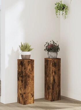 VidaXL Plantenstandaards 2 st 17x17x60 cm bewerkt hout gerookt eiken