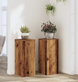 VidaXL Plantenstandaards 2 st 30x30x70 cm bewerkt hout oud houtkleurig