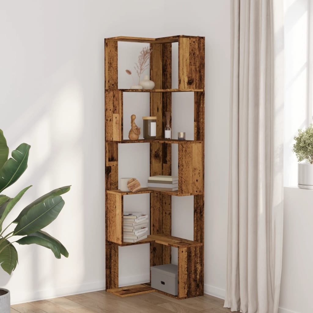 VidaXL Boekenkast 5-laags hoek 50x50x179 cm bewerkt hout oud houtkleur
