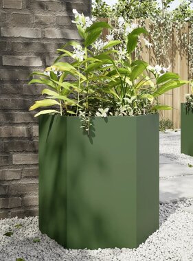 VidaXL Plantenbak zeshoek 46x40x45 cm staal olijfgroen