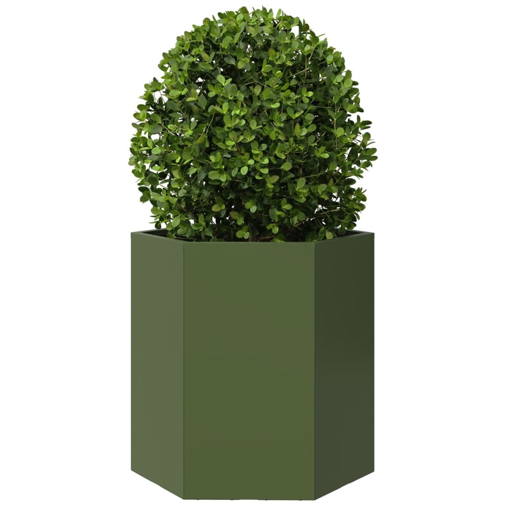 VidaXL Plantenbak zeshoek 46x40x45 cm staal olijfgroen