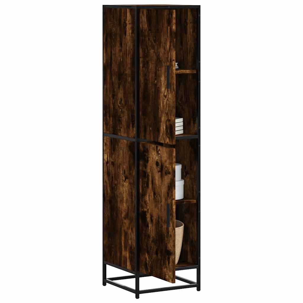 VidaXL Hoge kast 35,5x35x139 cm bewerkt hout en metaal gerookt eiken