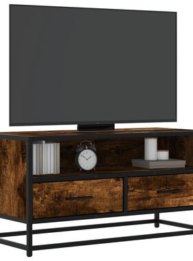 VidaXL Tv-meubel 80x34,5x40cm bewerkt hout metaal gerookt eikenkleurig