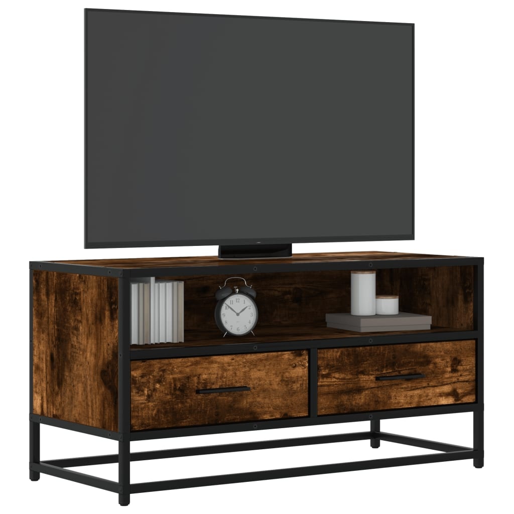 VidaXL Tv-meubel 80x34,5x40cm bewerkt hout metaal gerookt eikenkleurig