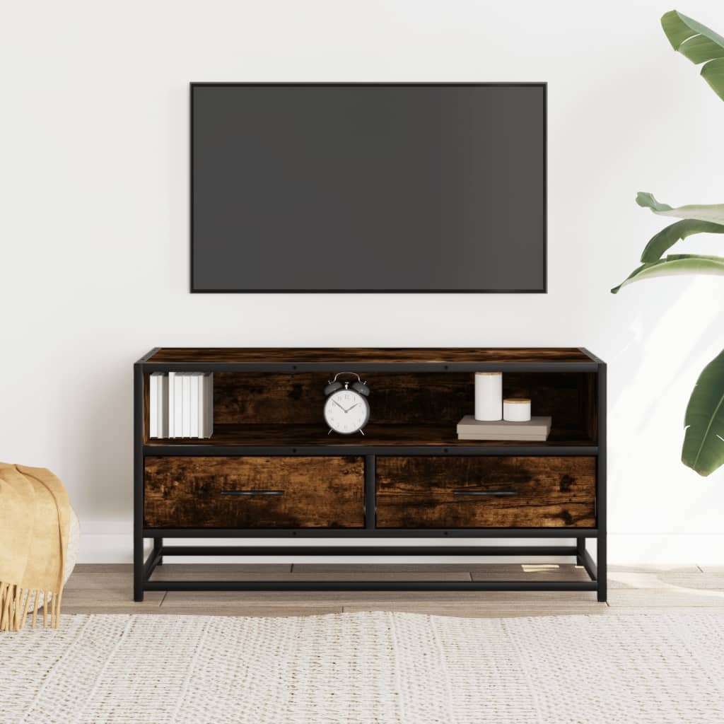 VidaXL Tv-meubel 80x34,5x40cm bewerkt hout metaal gerookt eikenkleurig