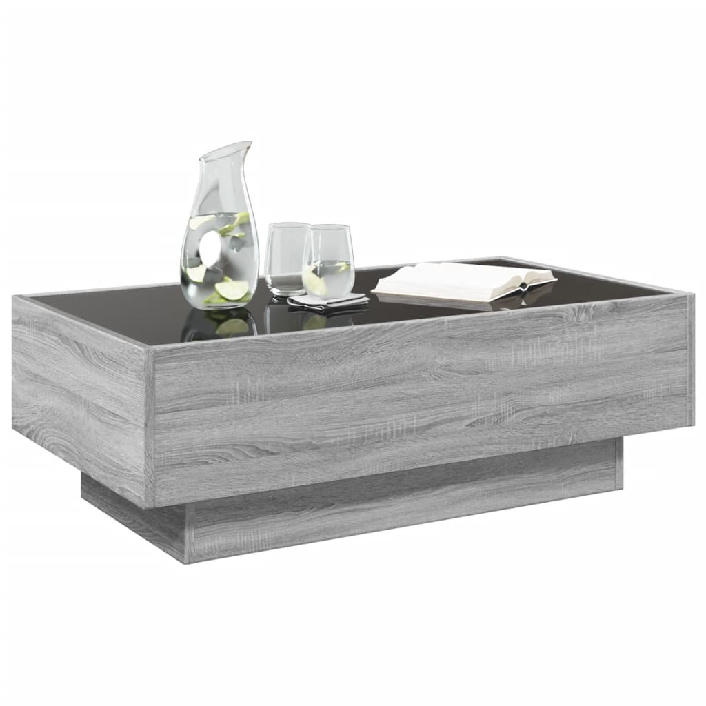 VidaXL Salontafel met LED 90x50x30 cm bewerkt hout grijs sonoma eiken